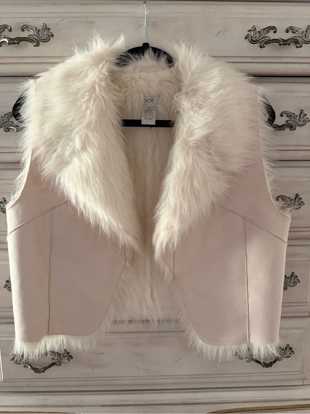 Cache Womens Cream Faux Suede Fur Cropped Vest Small Ivory Open Front - Picture 2 of 6